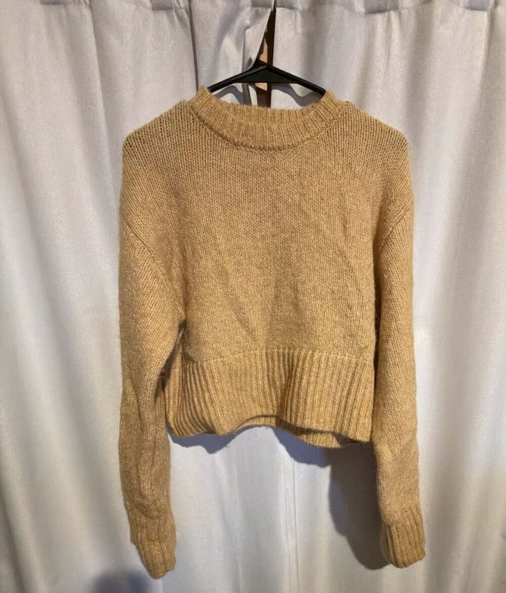 Zara Sweater Size M Beige Cropped Crewneck Alpaca Blend